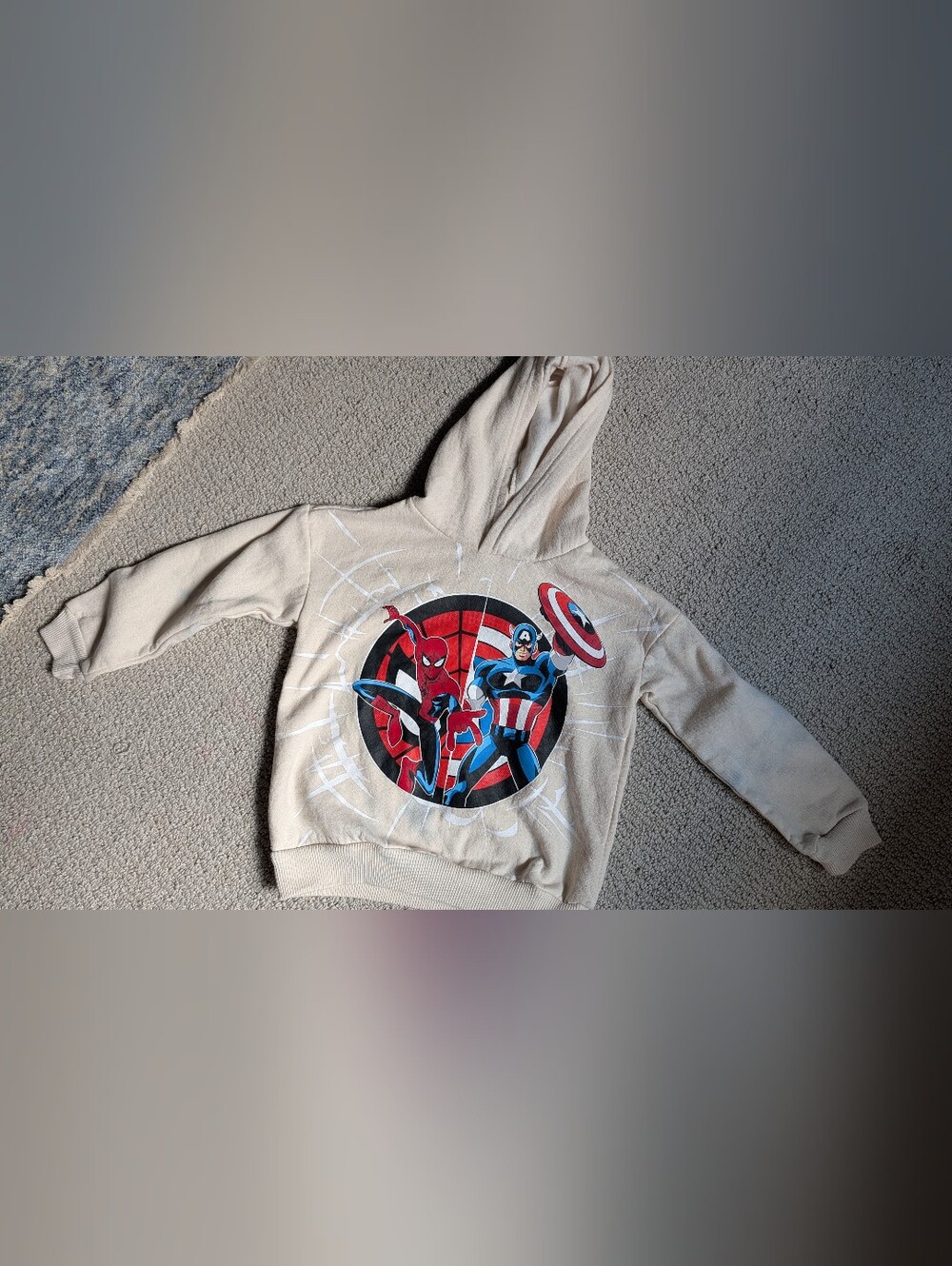 Marvel Beige Kids Hoodie with Spider-Man & Captain America Graphic